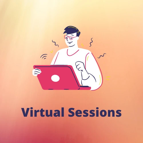 person using a laptop with the title 'virtual sessions